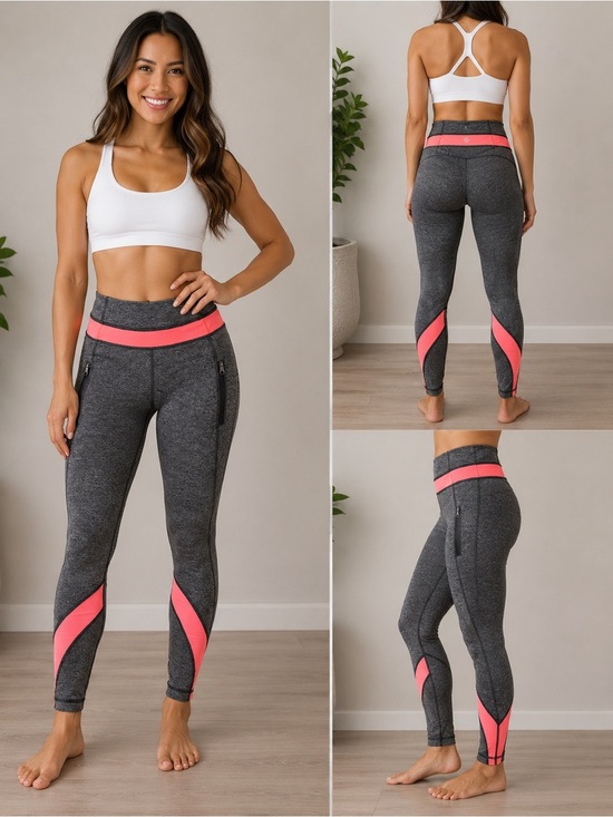 lululemon athletica Pants - lululemon athletica Charcoal Gray Leggings with Coral Panels